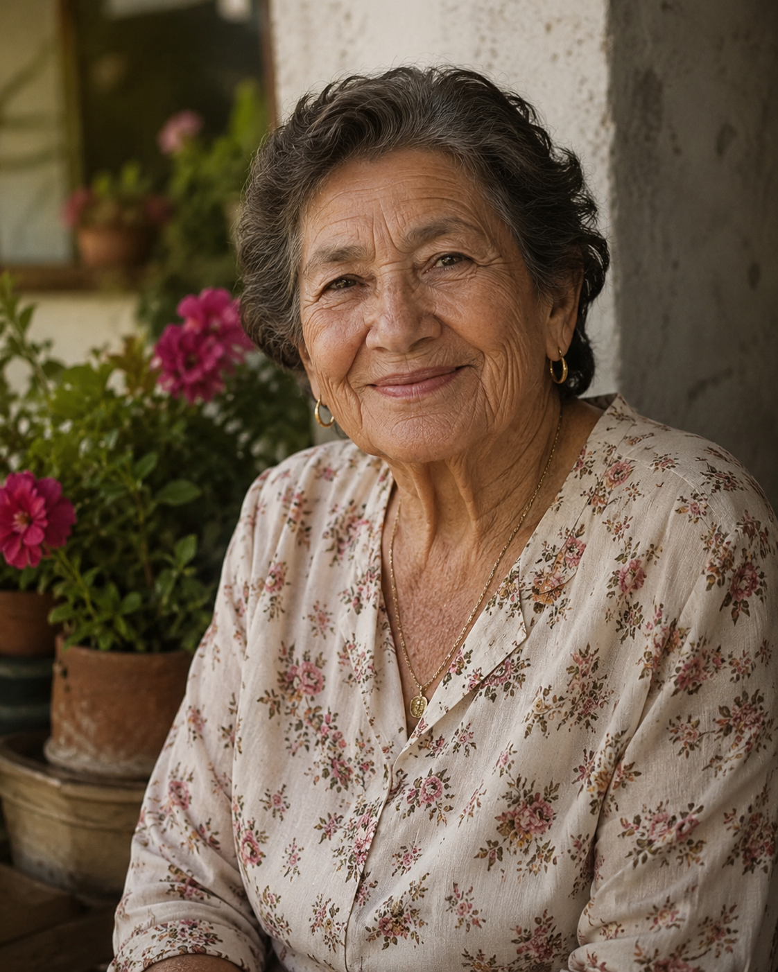 Abuela sonriendo con serenidad